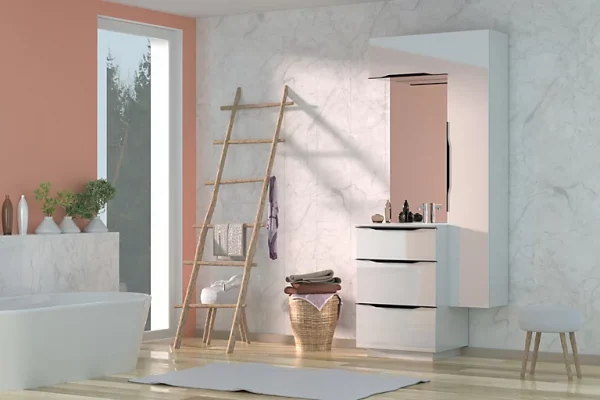 Large choix en ligne Castorama Meuble Sous Vasque à Poser Pamili Blanc Brillant 60 Cm + Plan Vasque En Résine Blanc 1