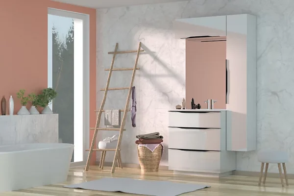 Castorama Meuble Sous Vasque à Poser Pamili Blanc Brillant 80 Cm + Plan Vasque En Résine Blanc fashioniable 1