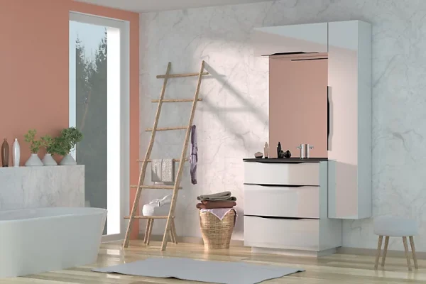 en vente Castorama Meuble Sous Vasque à Poser Pamili Blanc Brillant 80 Cm + Plan Vasque En Résine Noir 1