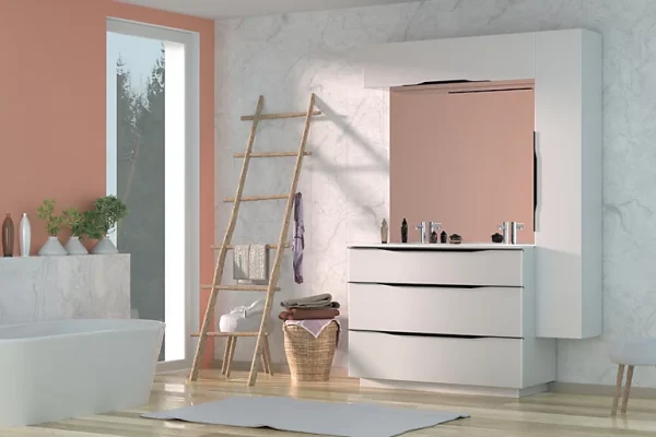 Livraison Standard/Rapide Castorama Meuble Sous Vasque à Poser Pamili Blanc Mat 120 Cm + Plan Double Vasque En Résine Blanc 1
