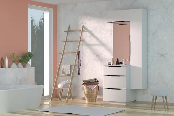 Castorama Meuble Sous Vasque à Poser Pamili Blanc Mat 60 Cm + Plan Vasque En Résine Blanc pas cher 1
