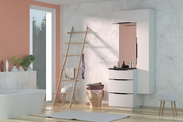 magasin pour Castorama Meuble Sous Vasque à Poser Pamili Blanc Mat 60 Cm + Plan Vasque En Résine Noir 1
