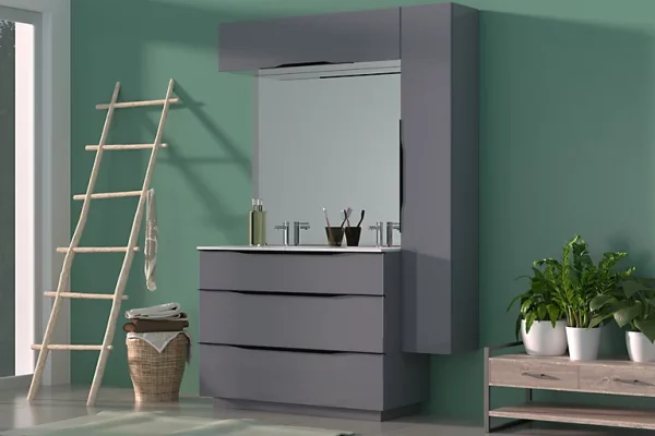 Castorama Meuble Sous Vasque à Poser Pamili Gris Anthracite Brillant 120 Cm + Plan Double Vasque En Résine Blanc en ligne 1