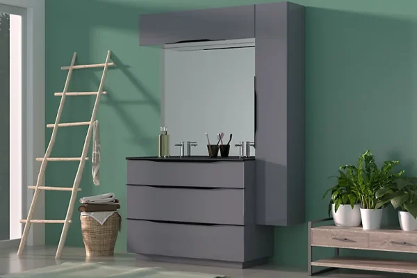 Castorama Meuble Sous Vasque à Poser Pamili Gris Anthracite Brillant 120 Cm + Plan Double Vasque En Résine Noir soldes pas cher 1