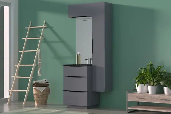 Castorama Meuble Sous Vasque à Poser Pamili Gris Anthracite Brillant 60 Cm + Plan Vasque En Résine Noir Authenticité garantie 1
