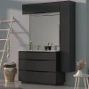excellent qulity Castorama Meuble Sous Vasque à Poser Pamili Noir Mat 120 Cm + Plan Double Vasque En Résine Blanc 5