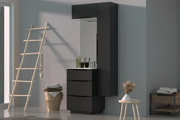 Castorama Meuble Sous Vasque à Poser Pamili Noir Mat 60 Cm + Plan Vasque En Résine Blanc Boutique 1