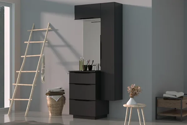 Castorama Meuble Sous Vasque à Poser Pamili Noir Mat 60 Cm + Plan Vasque En Résine Noir en france 1