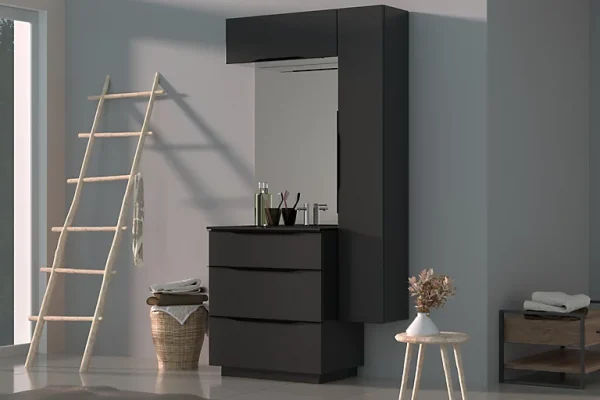 Castorama Meuble Sous Vasque à Poser Pamili Noir Mat 80 Cm + Plan Vasque En Résine Noir boutique en ligne france 1