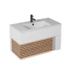 magasin solde Castorama Meuble Sous Vasque à Suspendre Archi Blanc Mat 90 Cm + Plan Vasque En Céramyl 7
