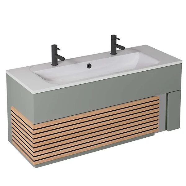 se précipiter pour acheter Castorama Meuble Sous Vasque à Suspendre Archi Grège Mat 120 Cm + Plan Vasque En Céramyl Pour 2 Mitigeurs 1