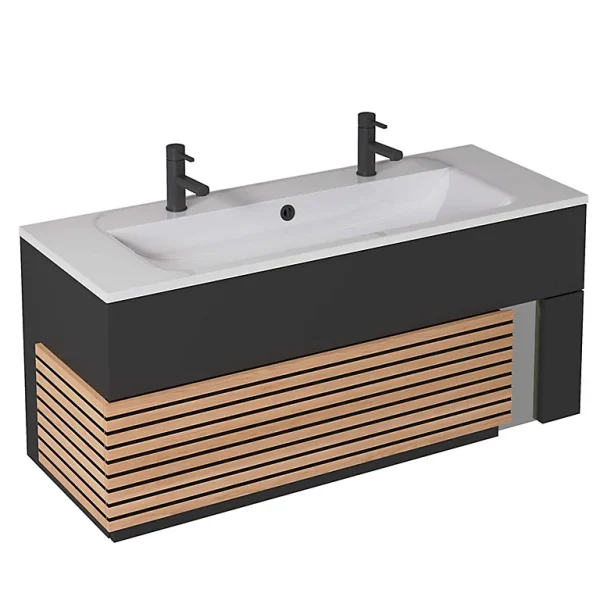 Castorama Meuble Sous Vasque à Suspendre Archi Noir Mat 120 Cm + Plan Vasque En Céramyl Pour 2 Mitigeurs soldes ligne 1