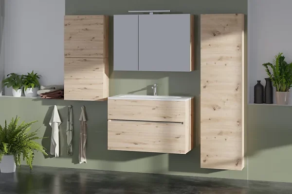 Castorama Meuble Sous-vasque à Suspendre Calao Aspect Chêne Artisan 90 Cm + Plan Vasque En Résine Blanc prix de gros 1