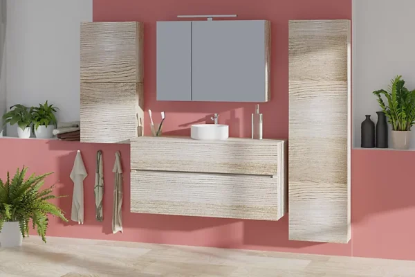 Castorama Meuble Sous-vasque à Suspendre Calao Aspect Chêne Clair 120 Cm + Plan De Toilette site pas cher 1