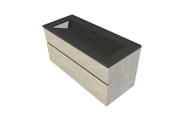 Castorama Meuble Sous Vasque à Suspendre Calao Aspect Chêne Clair 120 Cm + Plan Vasque En Résine Noir Livraison gratuite 1