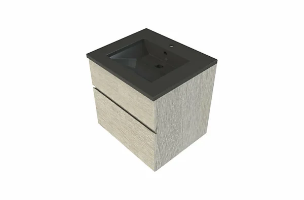 Castorama Meuble Sous Vasque à Suspendre Calao Aspect Chêne Clair 60 Cm + Plan Vasque En Résine Noir soldes officiel 1