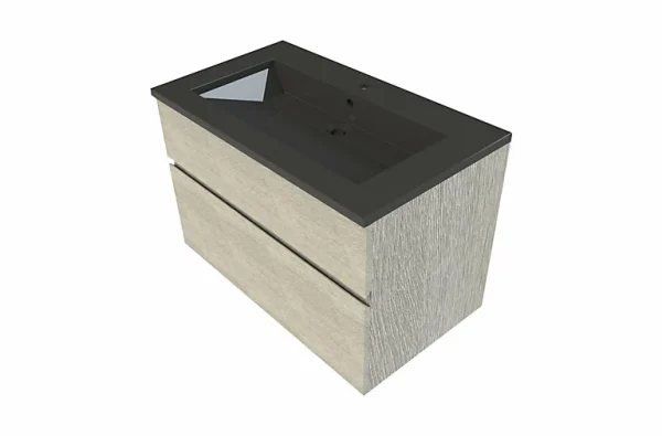 acheter en ligne Castorama Meuble Sous Vasque à Suspendre Calao Aspect Chêne Clair 90 Cm + Plan Vasque En Résine Noir 1