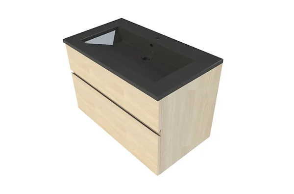 Castorama Meuble Sous Vasque à Suspendre Calao Aspect Chêne Naturel 90 Cm + Plan Vasque En Résine Noir magasin pour 1