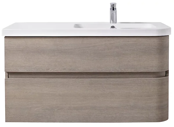 outlet Castorama Meuble Sous Vasque à Suspendre Cooke & Lewis Voluto Bois Grisé Version Droite 105 Cm + Plan Vasque En Résine 1