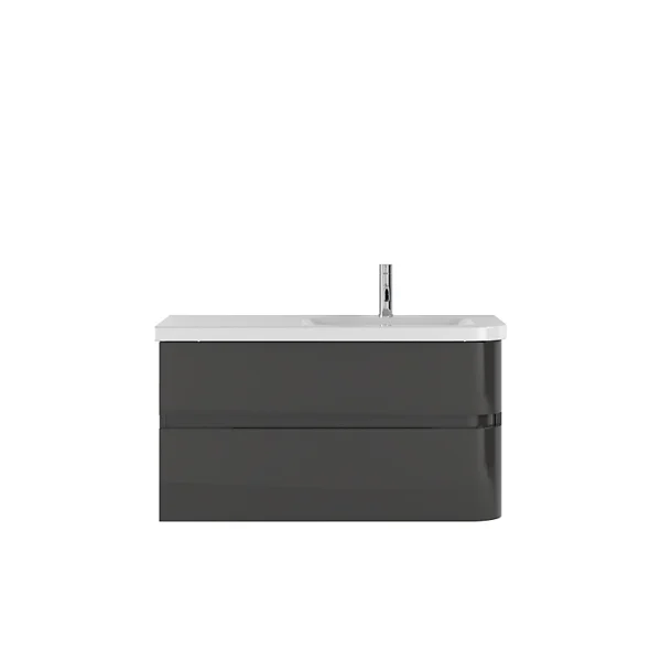 Castorama Meuble Sous Vasque à Suspendre Cooke & Lewis Voluto Gris Enthracite Version Droite 105 Cm + Plan Vasque En Résine Meilleur Prix Garanti 1