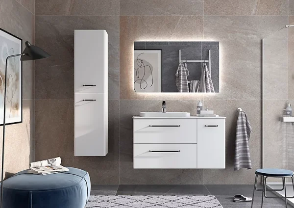 Castorama Meuble Sous Vasque à Suspendre Cygnus Bath Teha L. 105 Cm Blanc Coton + Plan Vasque Semi-encastré Résine Blanc à prix d'occasion 1