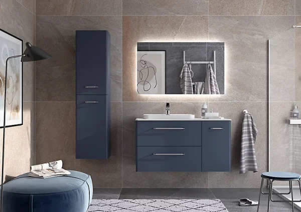 Castorama Meuble Sous Vasque à Suspendre Cygnus Bath Teha L. 105 Cm Bleu Nuit + Plan Vasque Semi-encastré Résine Blanc marque moins cher 1
