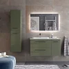 dernière tendance Castorama Meuble Sous Vasque à Suspendre Cygnus Bath Teha L. 105 Cm Vert Bosque + Plan Vasque Semi-encastré Résine Blanc 7