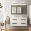 Castorama Meuble Sous Vasque à Suspendre Cygnus Bath Teha L. 120 Cm Blanc Coton + Plan Double Vasque Semi-encastré Résine Blanc des prix incroyables 5