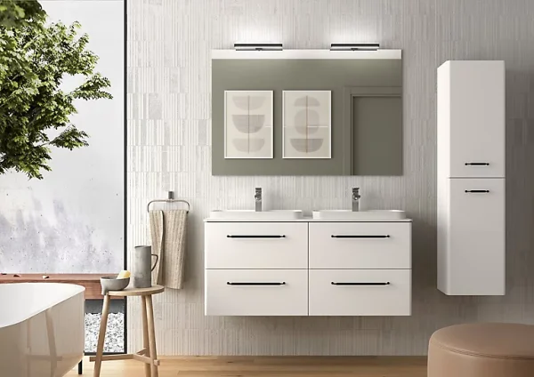 Castorama Meuble Sous Vasque à Suspendre Cygnus Bath Teha L. 120 Cm Blanc Coton + Plan Double Vasque Semi-encastré Résine Blanc des prix incroyables 1
