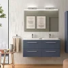 Castorama Meuble Sous Vasque à Suspendre Cygnus Bath Teha L. 120 Cm Bleu Nuit + Plan Double Vasque Semi-encastré Résine Blanc Authenticité garantie 5