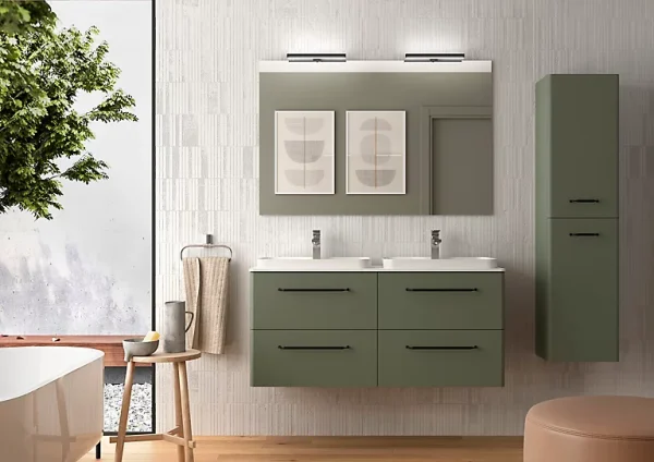 Castorama Meuble Sous Vasque à Suspendre Cygnus Bath Teha L. 120 Cm Vert Bosque + Plan Double Vasque Semi-encastré Résine Blanc se précipiter pour acheter 1