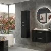 soldes officiel Castorama Meuble Sous Vasque à Suspendre Cygnus Bath Teha L. 80 Cm Noir Mat + Plan Vasque Semi-encastré Résine Blanc 7