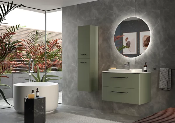 Castorama Meuble Sous Vasque à Suspendre Cygnus Bath Teha L. 80 Cm Vert Bosque + Plan Vasque Semi-encastré Résine Blanc Satisfait ou Remboursé 1