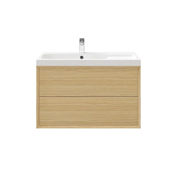 à prix d'occasion Castorama Meuble Sous Vasque à Suspendre GoodHome Avela Placage Chêne 100 Cm + Plan Vasque Mila 1