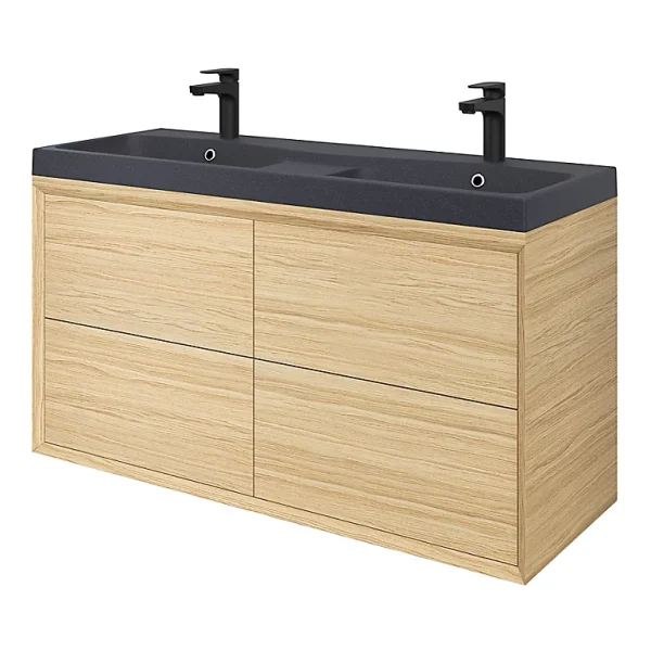 Castorama Meuble Sous Vasque à Suspendre GoodHome Avela Placage Chêne 120 Cm + Plan Vasque En Résine Noir Mila meilleure qualité 1