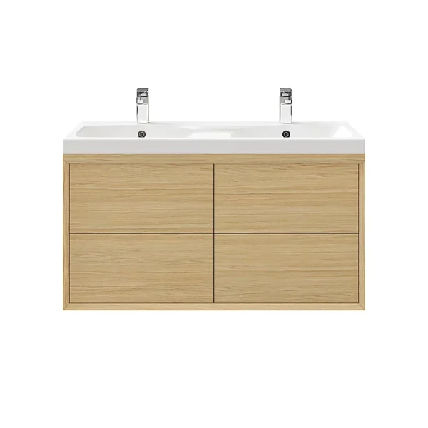 De super promotions disponibles Castorama Meuble Sous Vasque à Suspendre GoodHome Avela Placage Chêne 120 Cm + Plan Vasque Mila 1