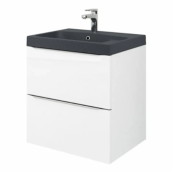 Promotio de vente Castorama Meuble Sous Vasque à Suspendre GoodHome Imandra Blanc 60 Cm + Plan Vasque Noir GoodHome Mila 60 Cm 1
