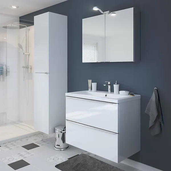 beauté Castorama Meuble Sous Vasque à Suspendre GoodHome Imandra Blanc 80 Cm + Plan Vasque Mila 1