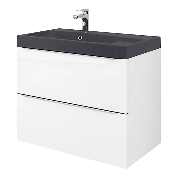 Castorama Meuble Sous Vasque à Suspendre GoodHome Imandra Blanc 80 Cm + Plan Vasque Noir GoodHome Mila 80 Cm vente pas cher 1