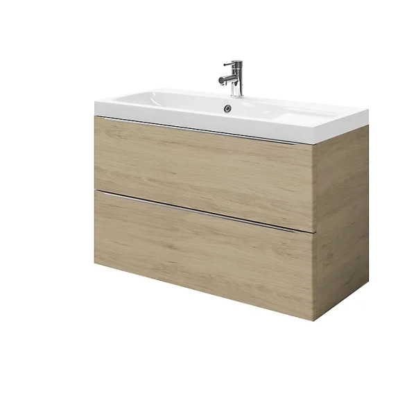 pas cher marque Castorama Meuble Sous Vasque à Suspendre GoodHome Imandra Bois Chêne 100 Cm + Plan Vasque Mila 1