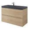 soldes de Noël Castorama Meuble Sous Vasque à Suspendre GoodHome Imandra Bois Chêne 100 Cm + Plan Vasque Noir GoodHome Mila 100 Cm 7