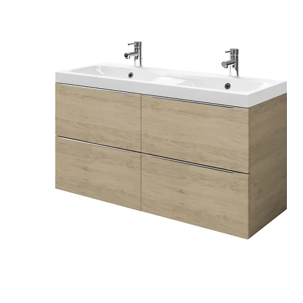 vente pas cher Castorama Meuble Sous Vasque à Suspendre GoodHome Imandra Bois Chêne 120 Cm + Plan Vasque Mila 1