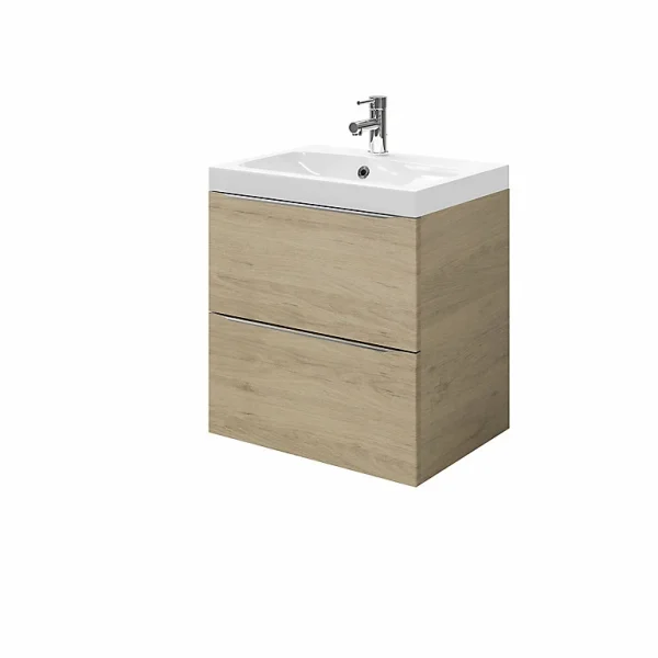 Promotio de vente Castorama Meuble Sous Vasque à Suspendre GoodHome Imandra Bois Chêne 60 Cm + Plan Vasque Mila 1