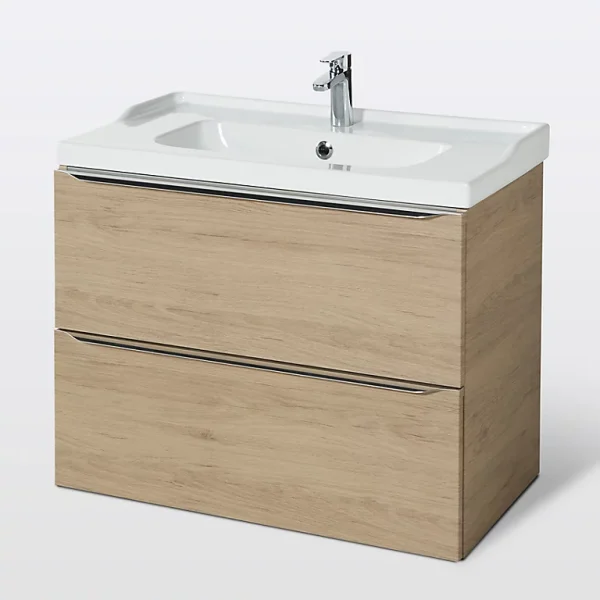 pas cher en ligne Castorama Meuble Sous Vasque à Suspendre GoodHome Imandra Bois Chêne 80 Cm + Plan Vasque Lana 1