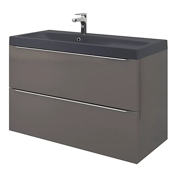 Castorama Meuble Sous Vasque à Suspendre GoodHome Imandra Gris 100 Cm + Plan Vasque Noir GoodHome Mila 100 Cm marque pas cher 1