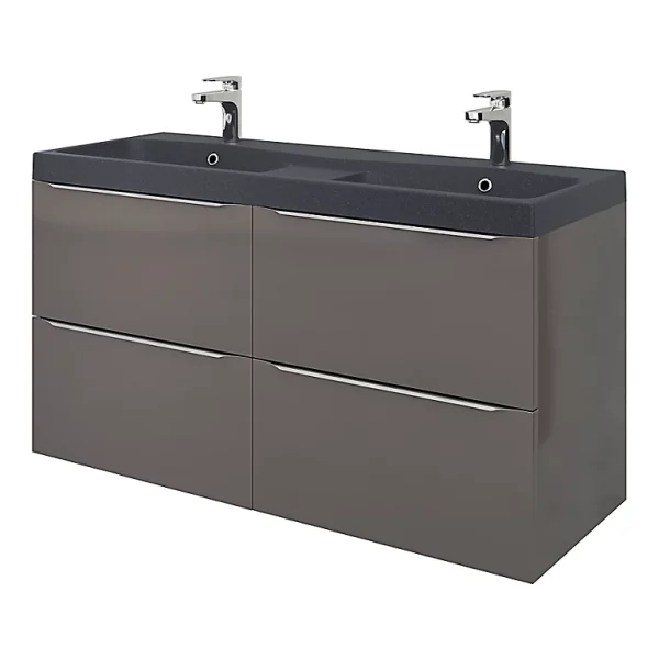 Castorama Meuble Sous Vasque à Suspendre GoodHome Imandra Gris 120 Cm + Plan Double Vasque Noir GoodHome Mila 120 Cm vente en ligne pas cher 1