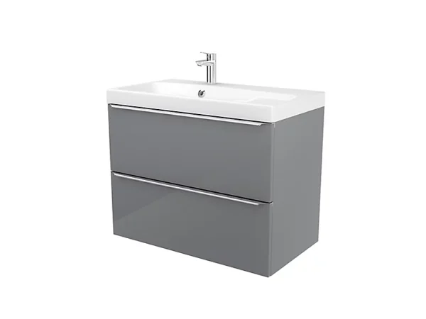 magasin pour Castorama Meuble Sous Vasque à Suspendre GoodHome Imandra Gris 80 Cm + Plan Vasque Mila 1