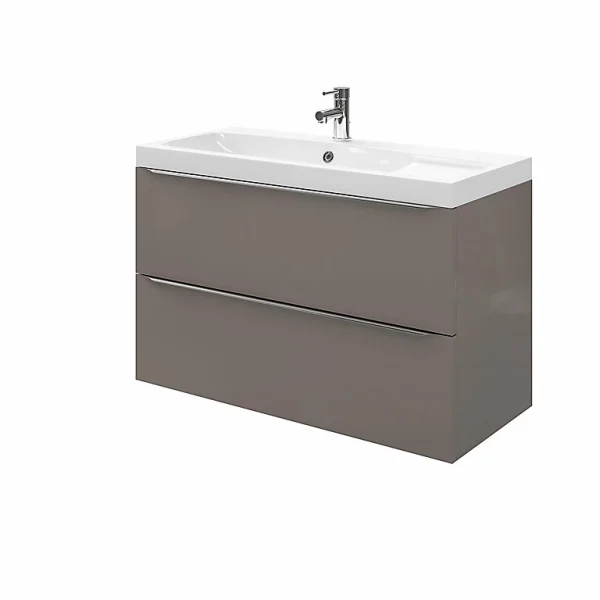 le grand escompte Castorama Meuble Sous Vasque à Suspendre GoodHome Imandra Gris Taupé 100 Cm + Plan Vasque Mila 1
