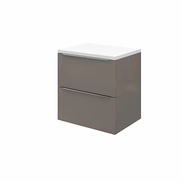 magasin en ligne france Castorama Meuble Sous Vasque à Suspendre GoodHome Imandra Gris Taupé 60 Cm + Plan De Toilette Marloes 1