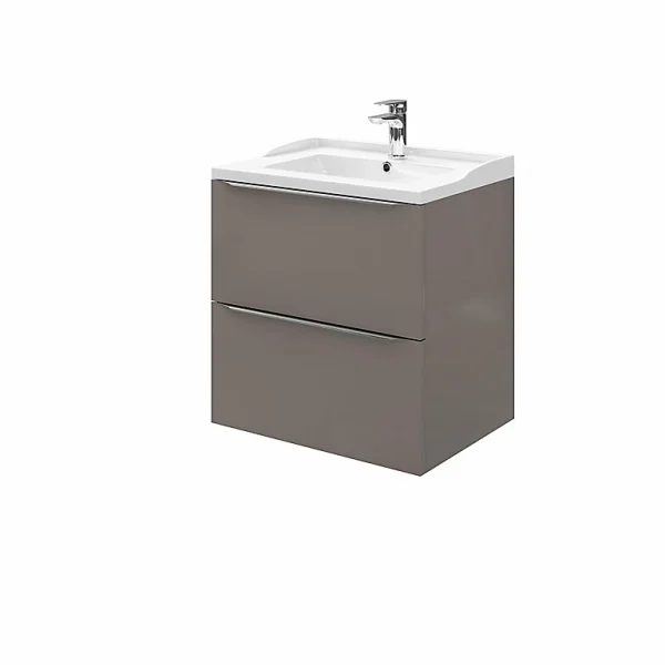 exclusivement disponibles Castorama Meuble Sous Vasque à Suspendre GoodHome Imandra Gris Taupé 60 Cm + Plan Vasque Lana 1